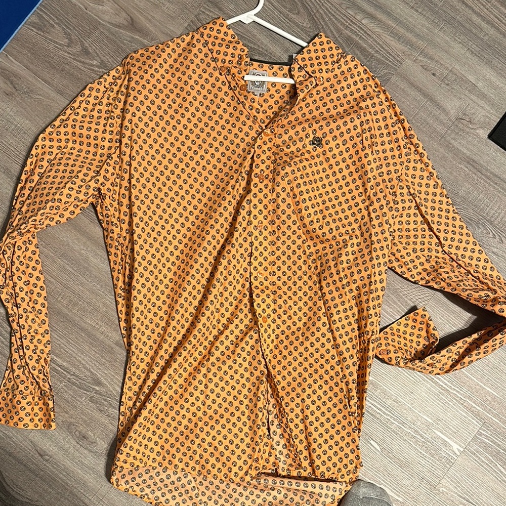 Orange Patterned Button-Up Shirt